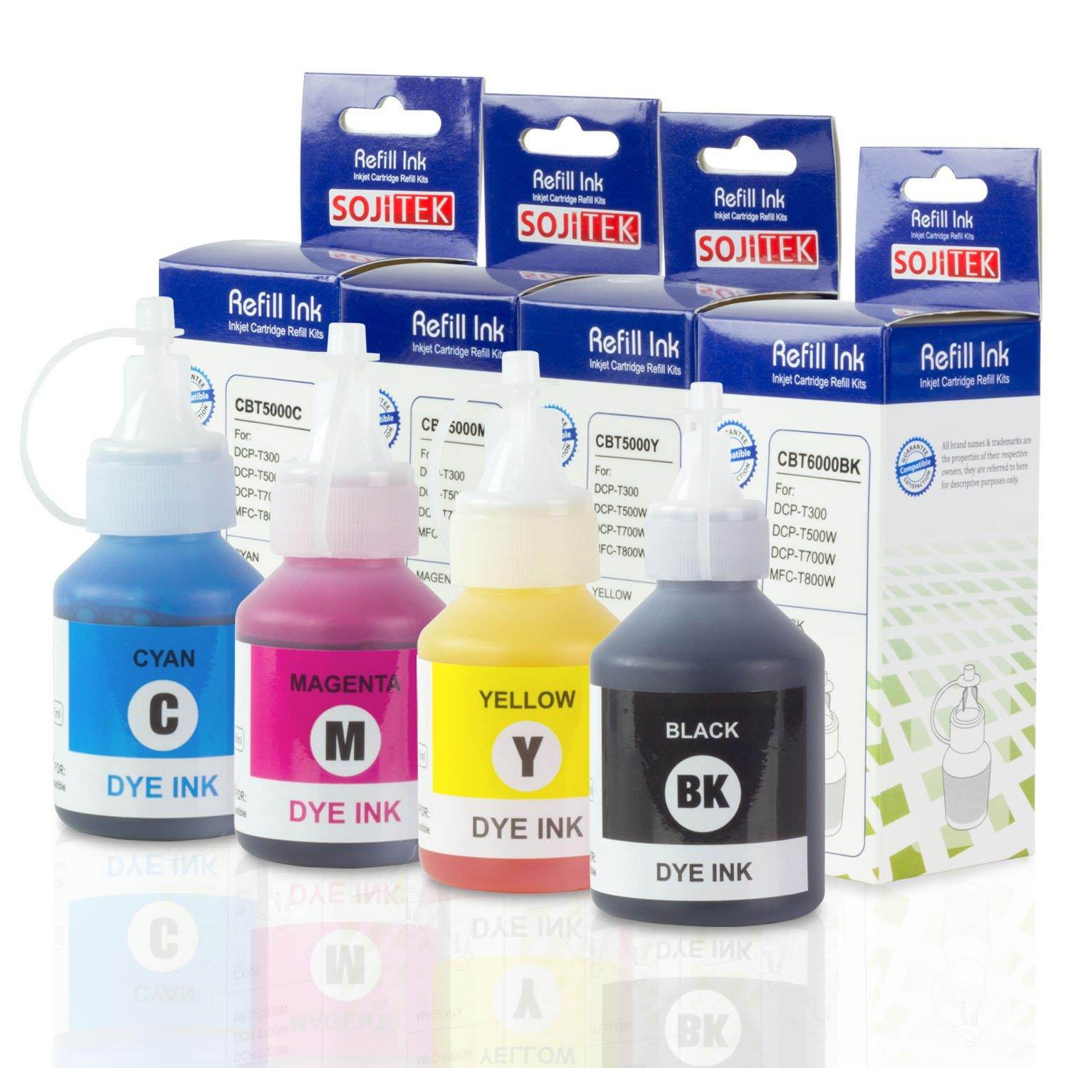 SOJITEK Compatible with BT6000BK BT6000C BT6000M BT6000Y4 Refill Dye Ink Kit (Black 115ml, Cyan Magenta Yellow 45ml) for DCP-T300 DCP-T500W DCP-T700W MFC-T800W Printers
