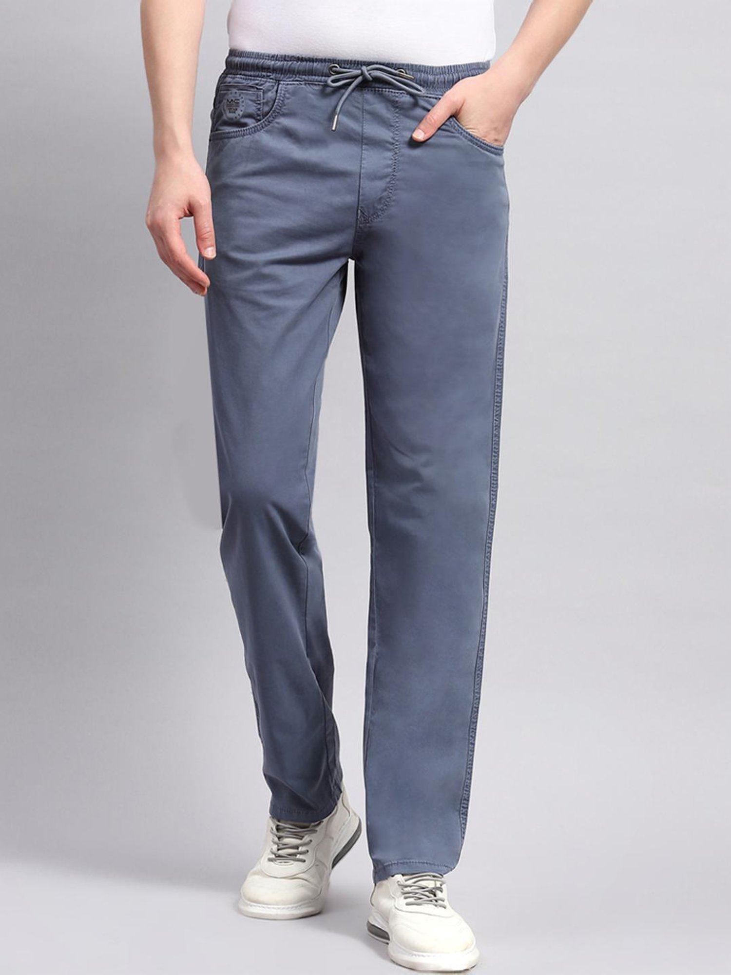 Monte Carlo Blue Cotton Regular Fit Trackpants