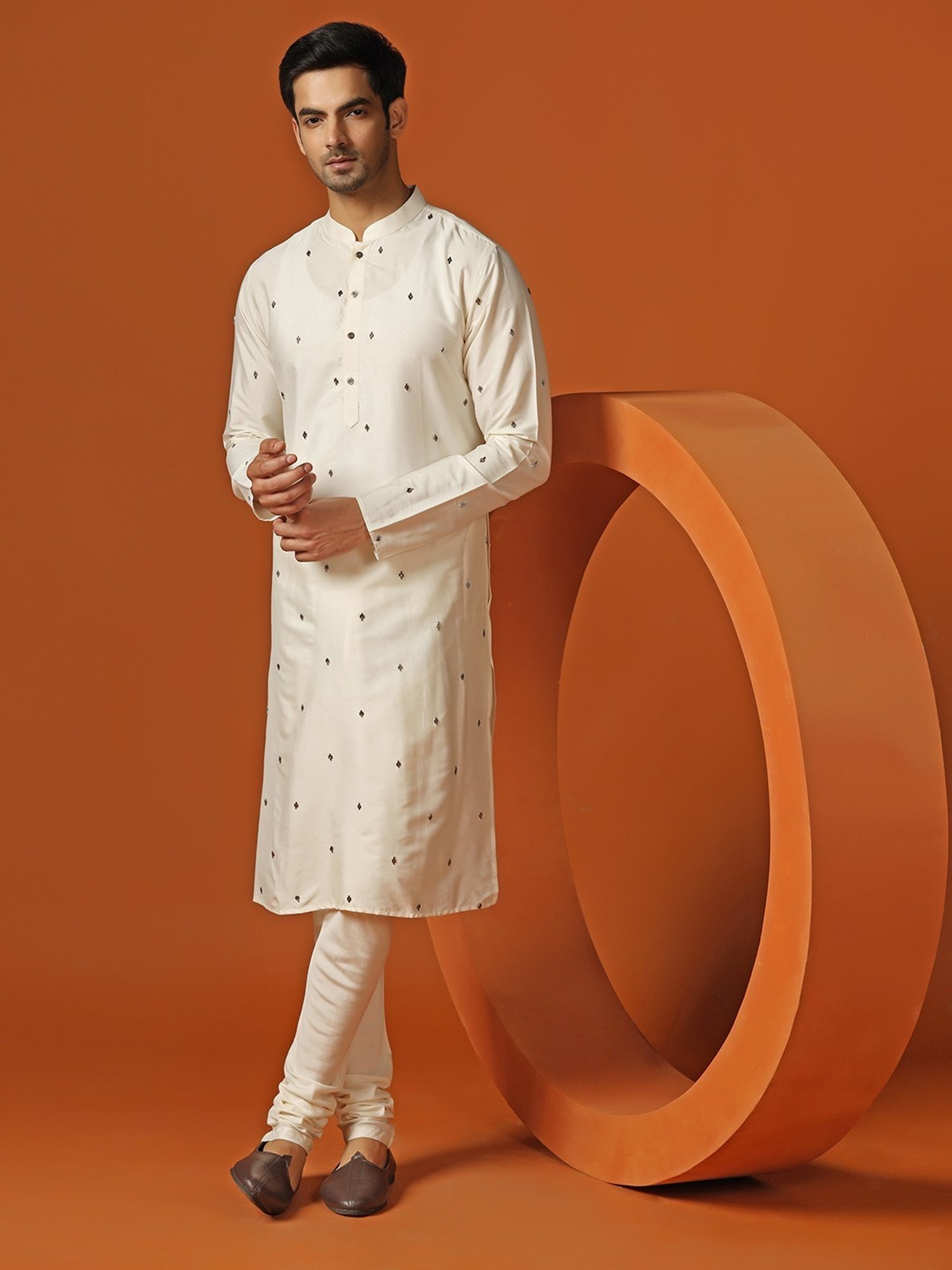 KISAH Cream Regular Fit Embroidered Kurta Bottom Set