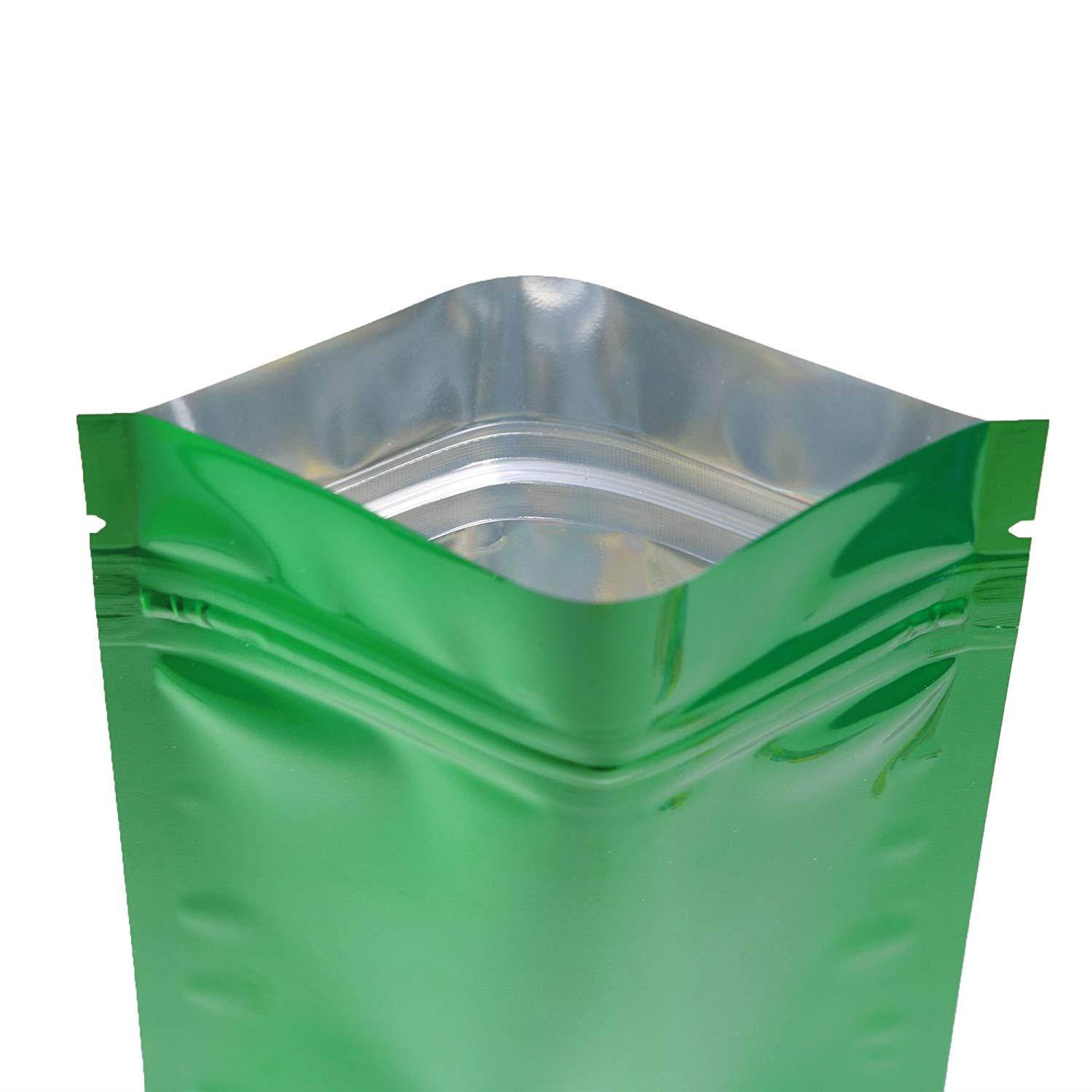 QQ Studio 100pcs Double-Sided Glossy Metallic Mylar Flat Packaging Ziplock Bags (3.3" x 5.1", Glossy Green)