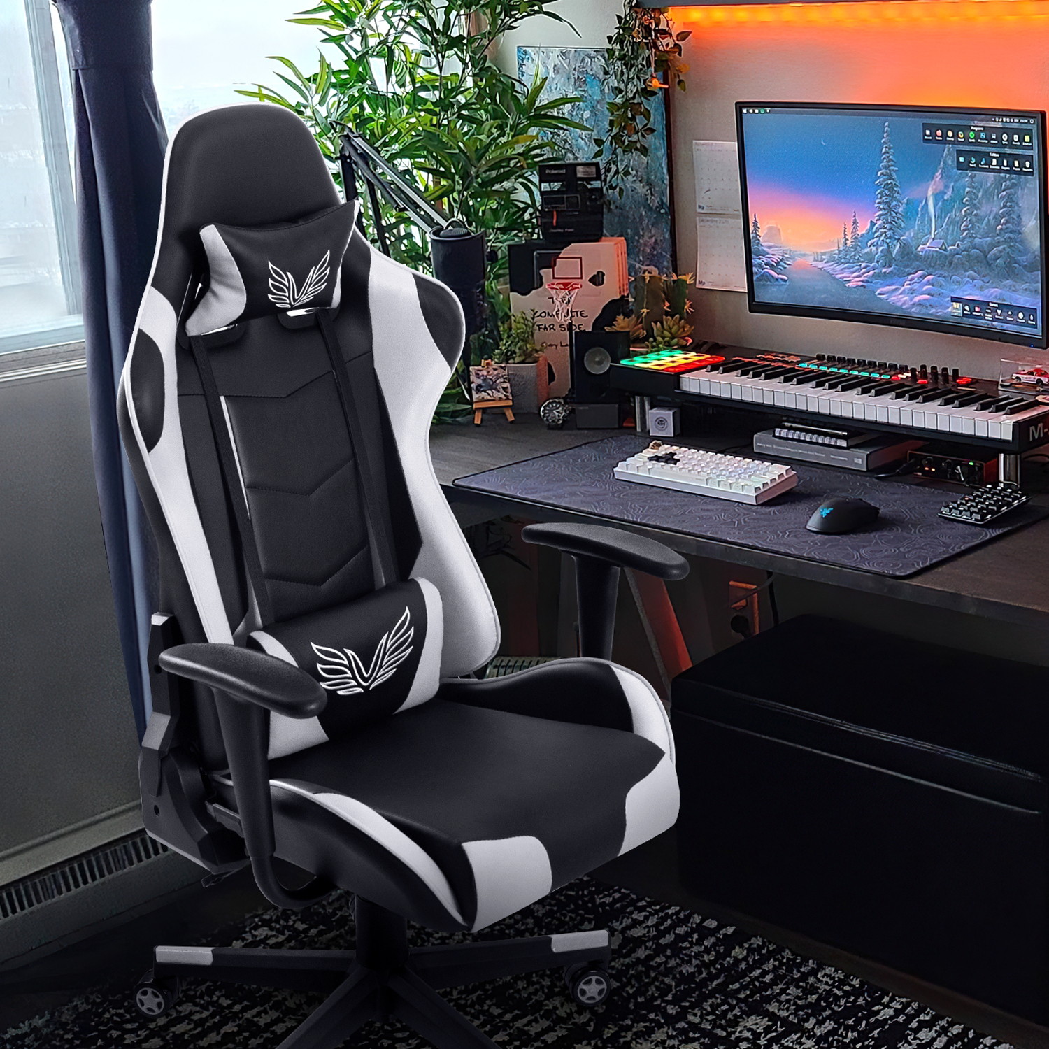 Homall Gaming Chair High Back Adjustable Height Racing Style Computer Chair with Headrest and Lumbar Support (Blue)