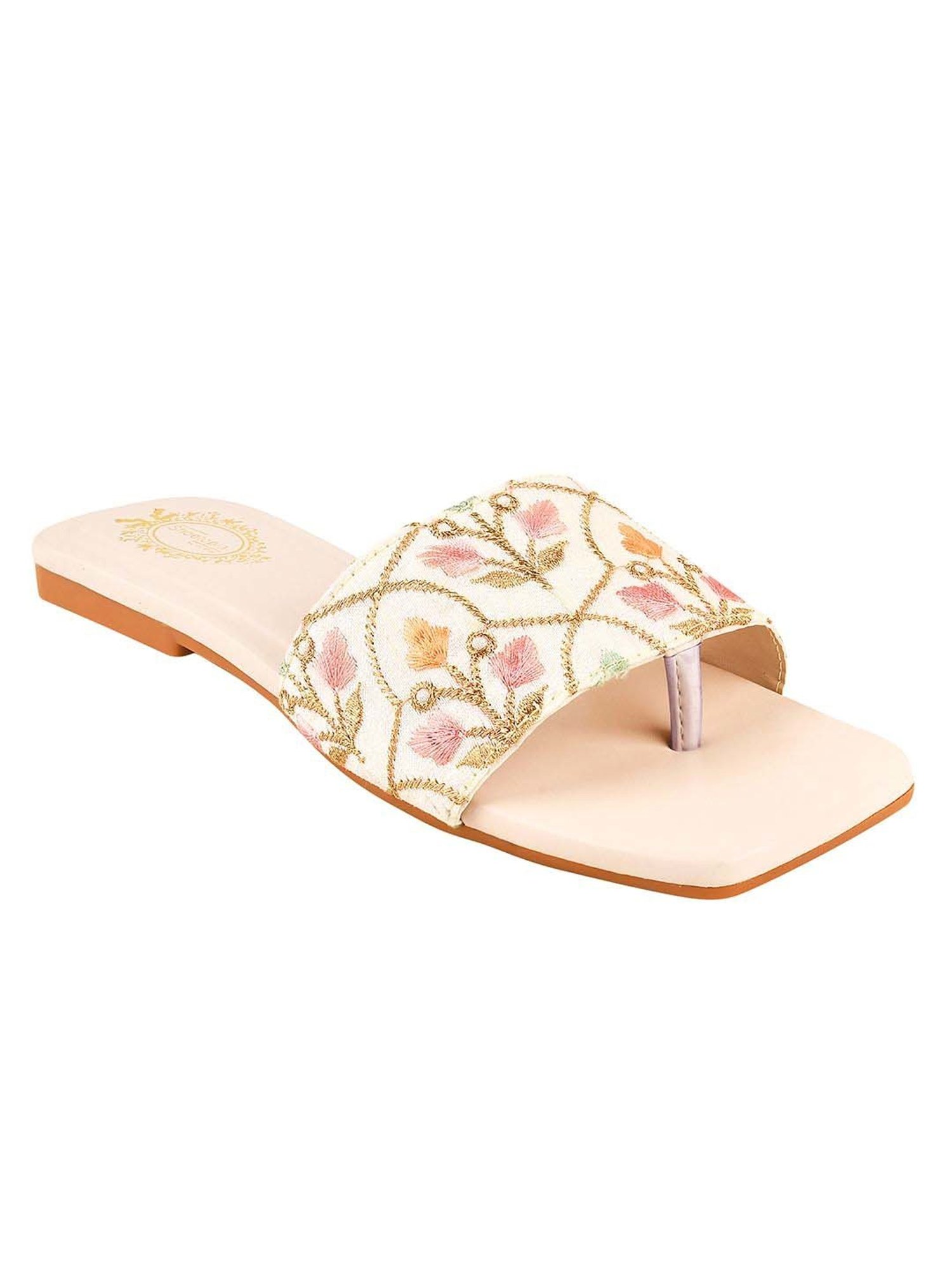 Shoetopia Kids Cream Ethnic Slides