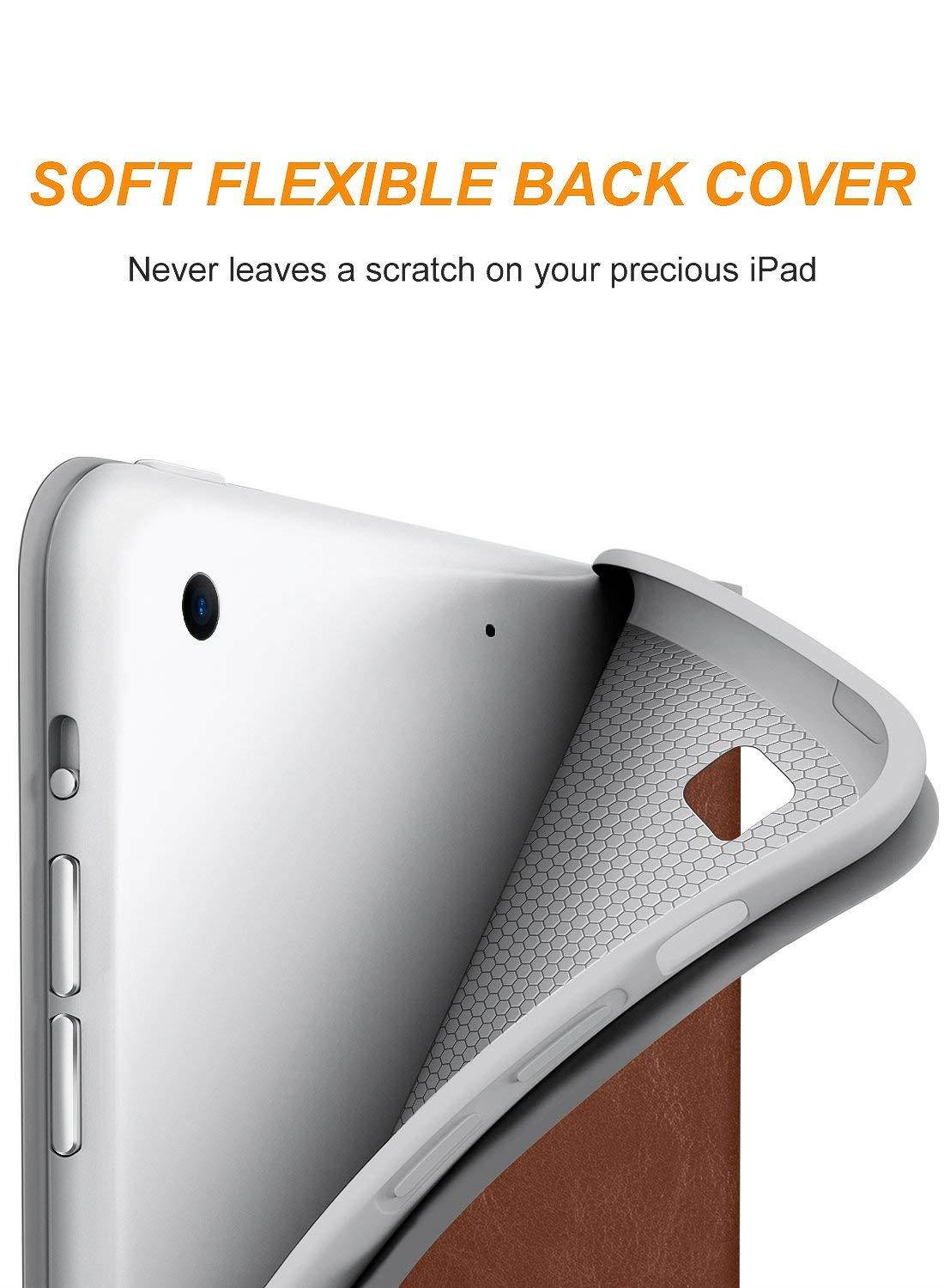 DTTO New iPad 9.7 Inch 5th/6th Generation 2018/2017 Case with Apple Pencil Holder, Premium Leather Folio Stand Cover Case for Apple iPad 9.7 inch, Also Fit iPad Pro 9.7/Air 2/Air - Brown(Grey Lining)