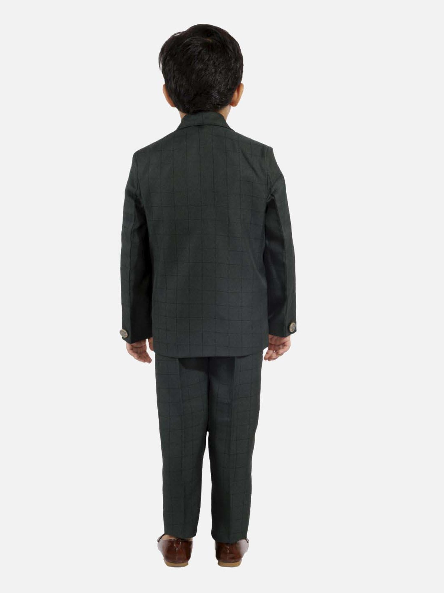 Fourfolds Boys Green Checks Full Sleeves Suit Set