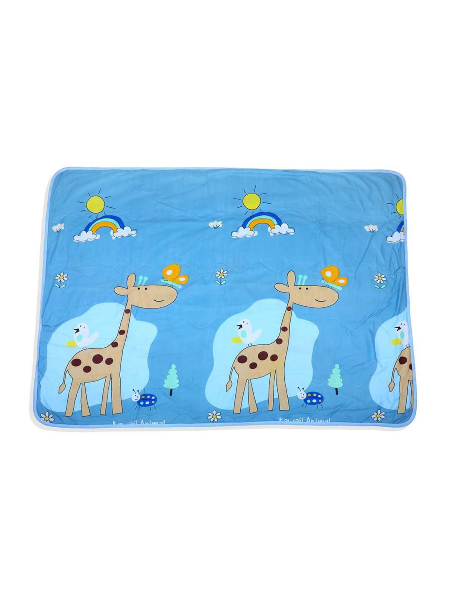 Baby Moo Kids Blue & Beige Sunny Day With Giraffe Soft Quilted Reversible Blanket