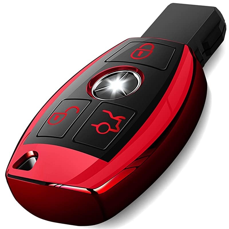 for Mercedes Benz Key Fob Cover Case Premium Soft TPU Full Protection Key Fob Shell Compatible with Mercedes Benz A B C E S R M G Class Smart Remote Red