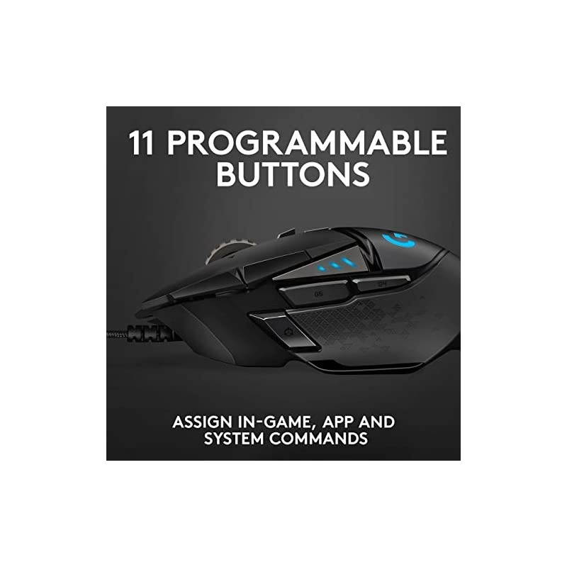 G502 Hero High Performance Wired Gaming Mouse, Hero 16K Sensor, 16,000 DPI, RGB, Adjustable Weights, 11 Programmable Buttons, On-Board Memory, PC/Mac - Black