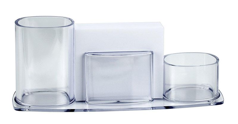 Home Office Desktop Wooden Trapezium Design Storage Romote Control Pen Holder