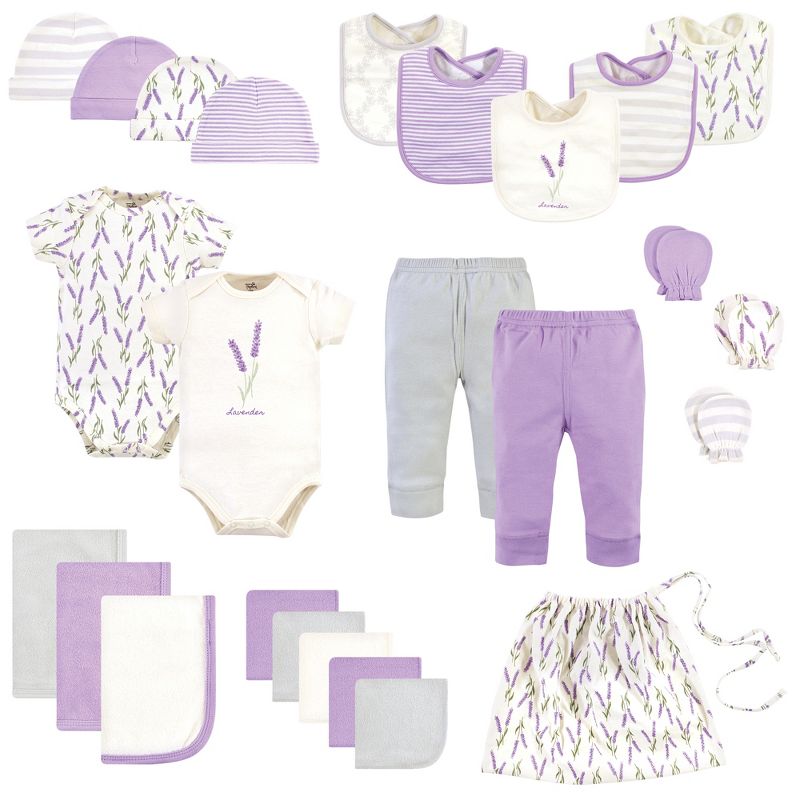 Touched by Nature Baby Girl Organic Cotton Layette Set and Giftset, Lavender, 0-6 Months