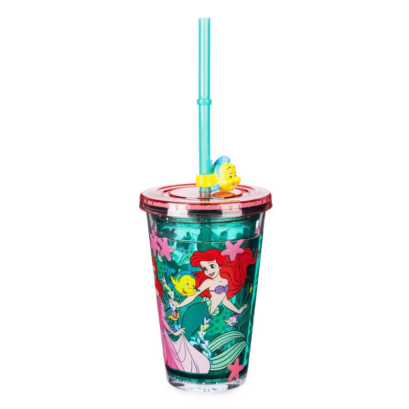 Disney The Little Mermaid 8.2oz Plastic Tumbler with Straw Green/Purple - Disney Store