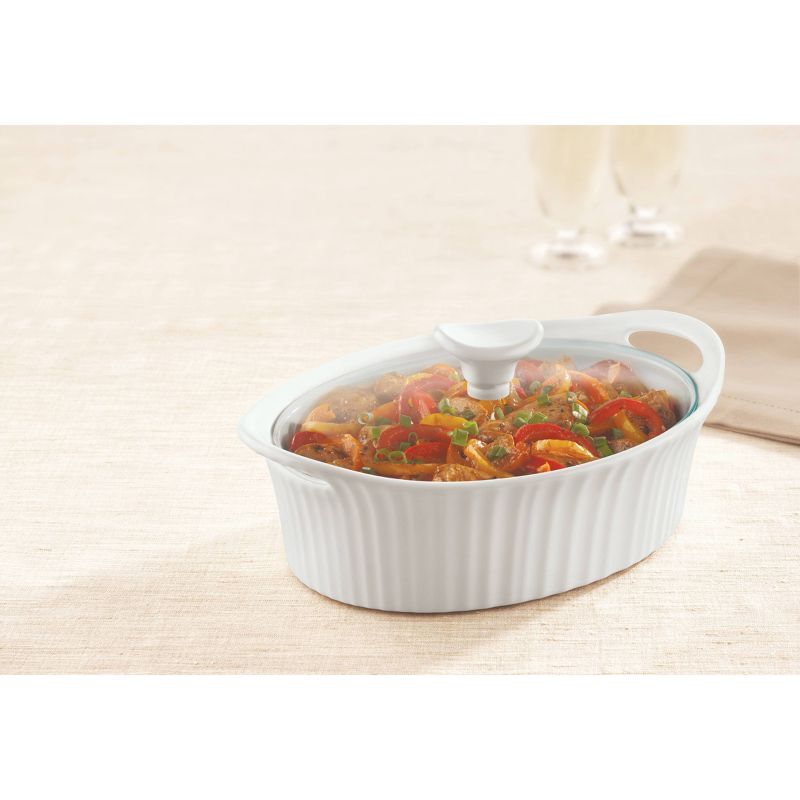 CorningWare French White 1.5qt Oval Ceramic Casserole with Glass Cover