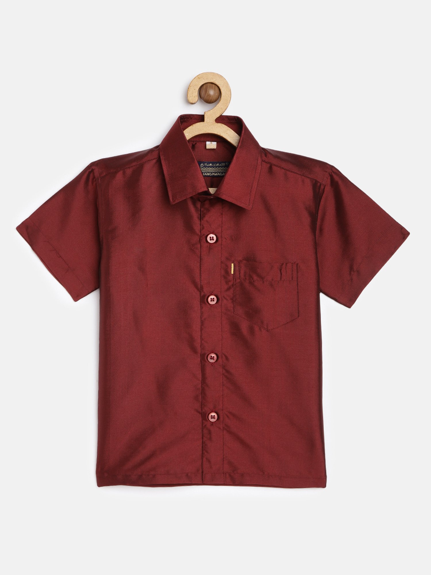 THANGAMAGAN Kids Maroon Solid Lining Shirt