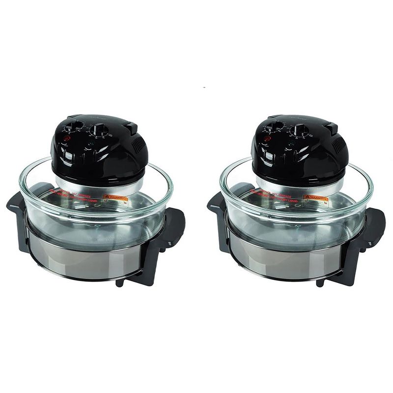 NutriChef PKCOV45 Kitchen Countertop Electric Air Fryer Convection Oven Cooker w/ 18 Quart Cooking Bowl, Tongs, and Racks for Oil Free Food (2 Pack)