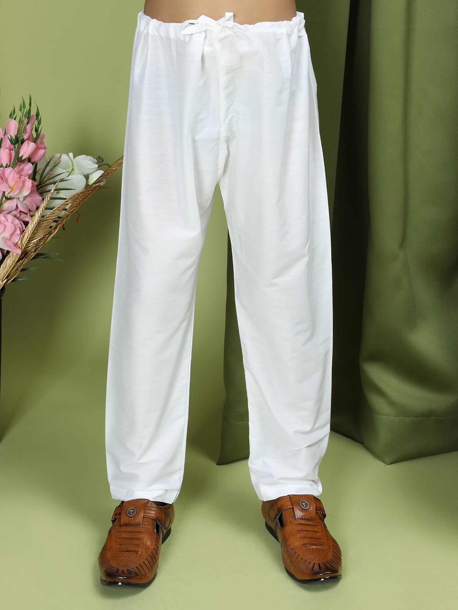 TABARD Kids White & Green Printed Full Sleeves Kurta with Pyjamas