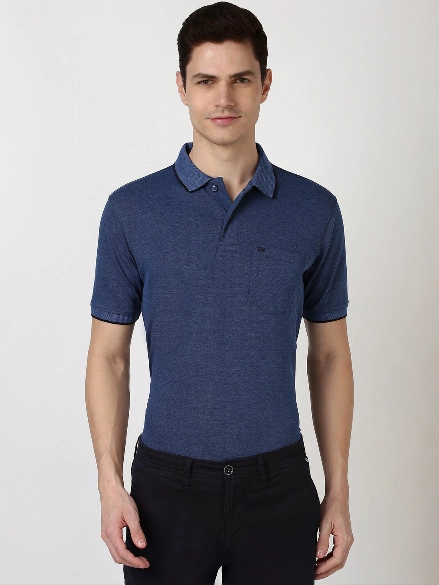 Peter England Navy Regular Fit Texture Polo T-Shirt