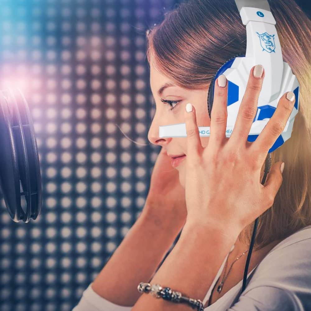 Gaming Headset for Laptop Computer, Cellphone, PS4 and so on, maxin 3.5mm Wired Noise Isolation Gaming Headphones with Mic and LED Light- Volume Control.(White and Blue)