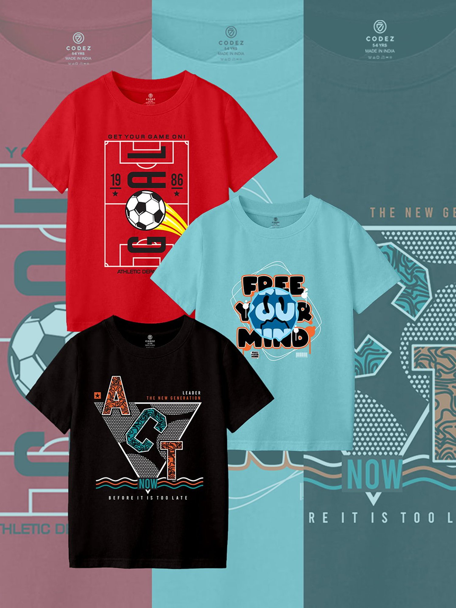 Codez Kids Multicolor Printed T-Shirt (Pack Of 3)