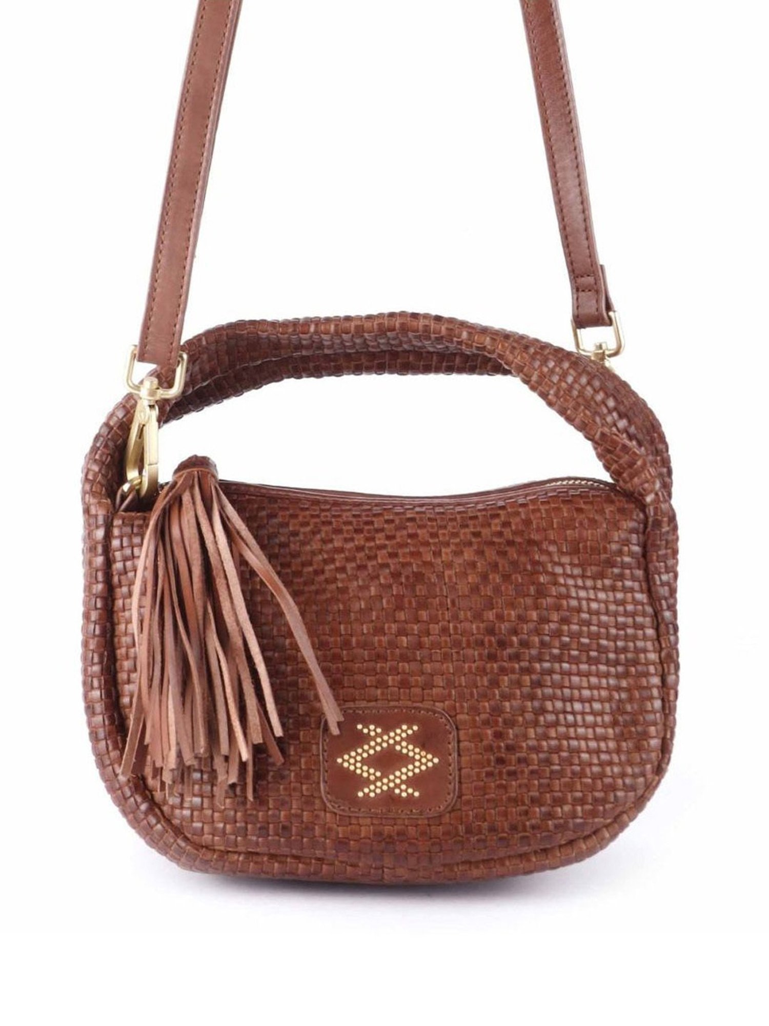 KOMPANERO Amber Cognac Leather Textured Handbag