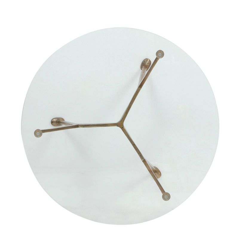 Shaffer Modern Glam Handcrafted Glass Top Aluminum Tripod Coffee Table Raw Brass - Christopher Knight Home