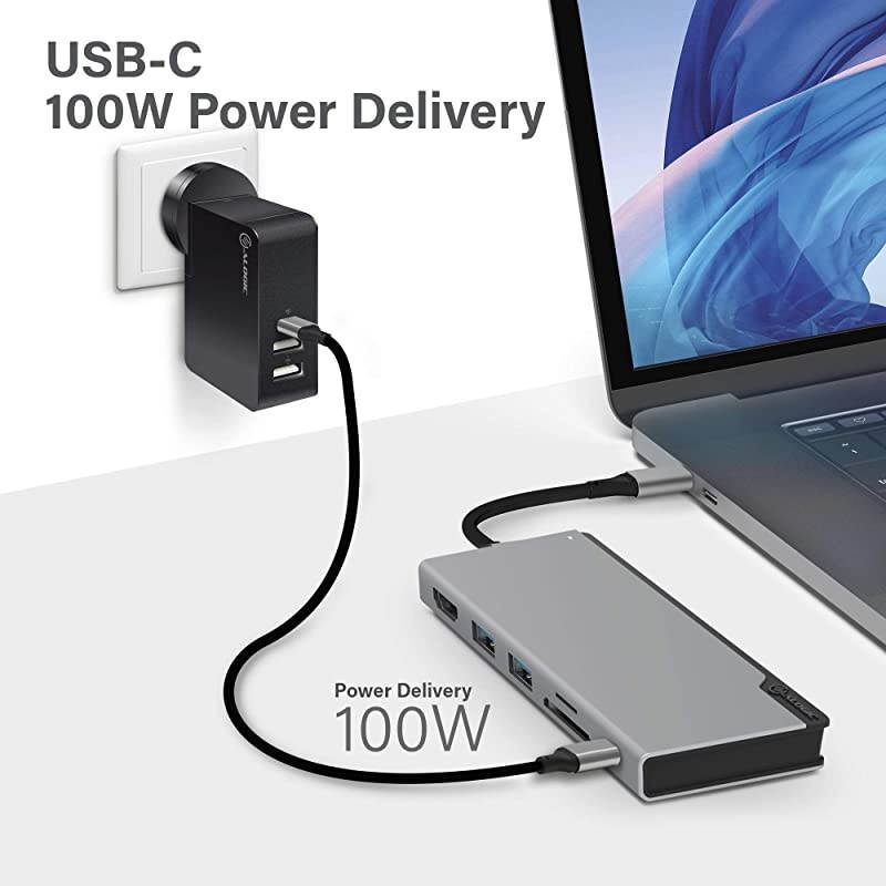 USB C Hub, 6-in-1 Hub,4K HDMI,2 USB 3.0,1 USB C with Data & 100W Laptop Charging,Micro/SD Card Reader,Dock Uni, for MacBook Pro/Air(Thunderbolt 3 Compatible),iPad Pro/Air 2020, XPS and More