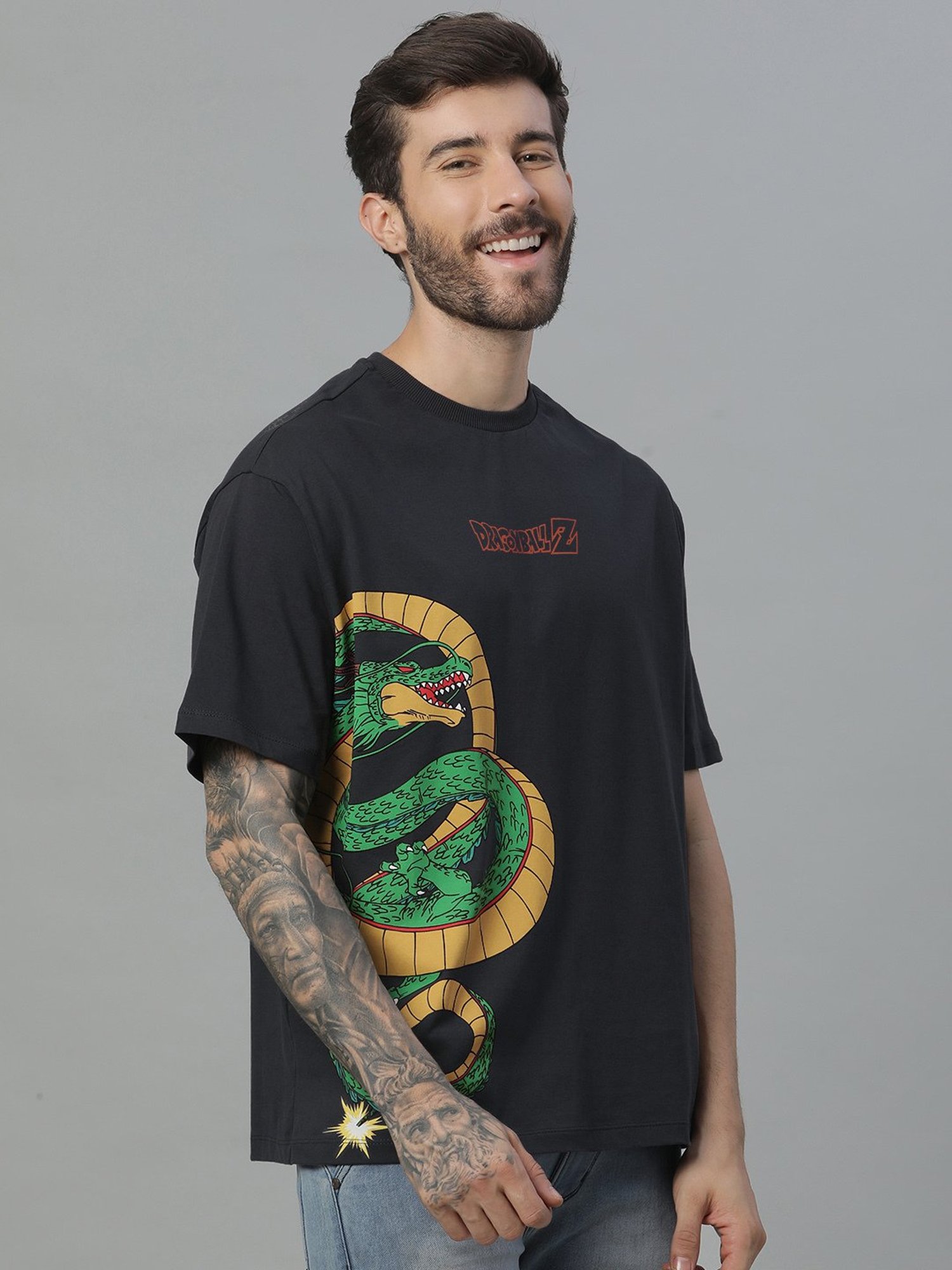 Free Authority Grey Loose Fit Printed T-Shirt