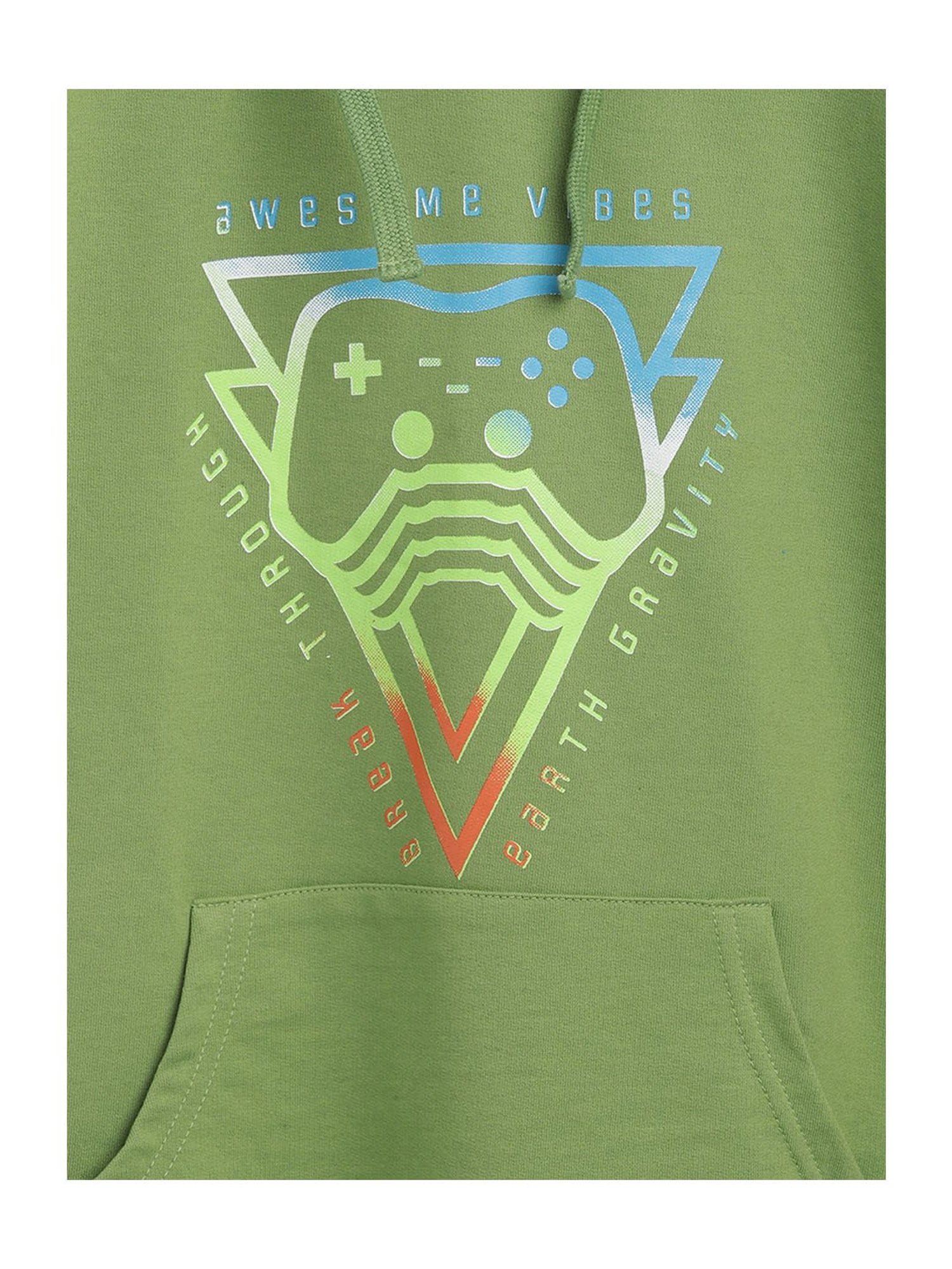 Li'l Tomatoes Kids Olive Printed Hoodie