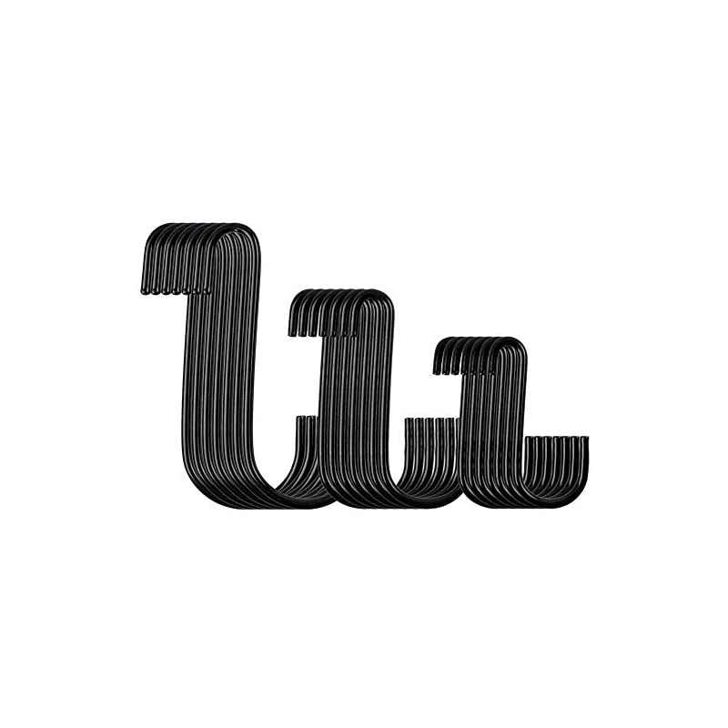 21 Pack Heavy Duty S Hooks Black S Shaped Hooks Hanging Hangers Hooks for Pan, Pot, Coat, Bag, Plants Kitchen, Bathroom, Bedroom and Office(21 Pack/S Hook/Black/ 3 Assortment 2.5"/3"/4")