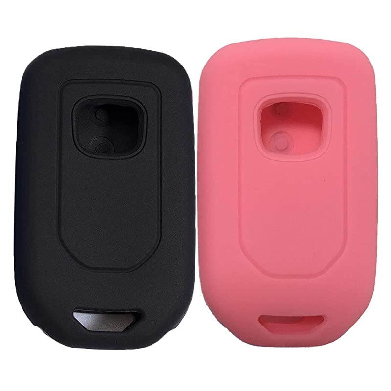 Key Fob Cover 2Pcs  Silicone Smart Car Key Case Protector for 2018 2017 2016 2015 Honda Accord Civic CR-V CRV Pilot EX-L(Red Pink)