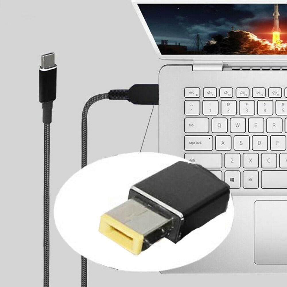 45W 65W 90W 100W USB 3.1 Type C PD Charging Cable to to Lenovo Laptops Slim Square Connector Plug Converter Cable DC Tip Jack for Lenovo IdeaPad Yoga 11S  Yoga 13 ThinkPad Helix, X1 Carbon