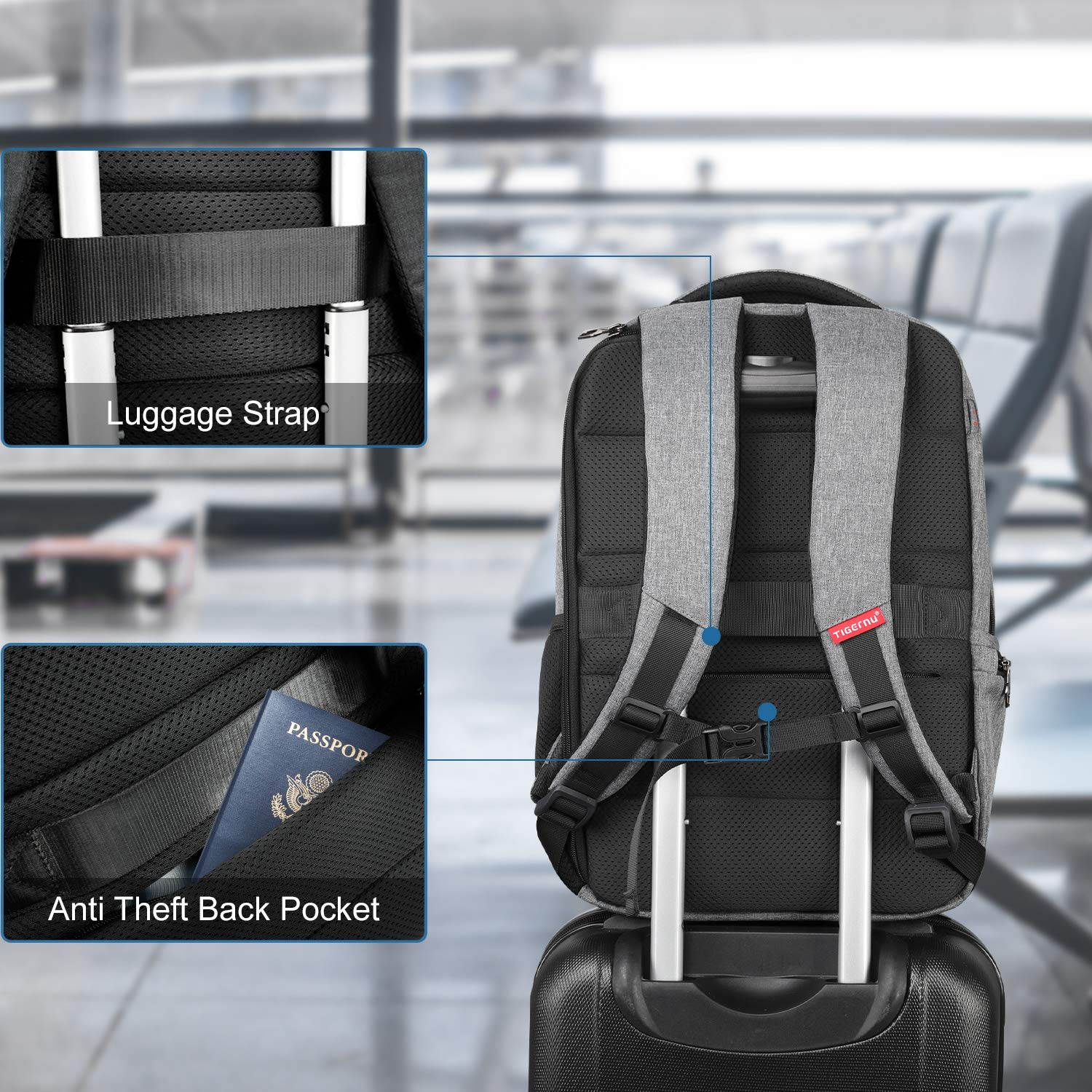 Tigernu Laptop Backpack,Business Travel Anti Theft Slim Durable Laptops Backpack with USB Charging Port,Water Resistant College School Computer Bag for  15.6 Inch Laptop and Notebook - Black