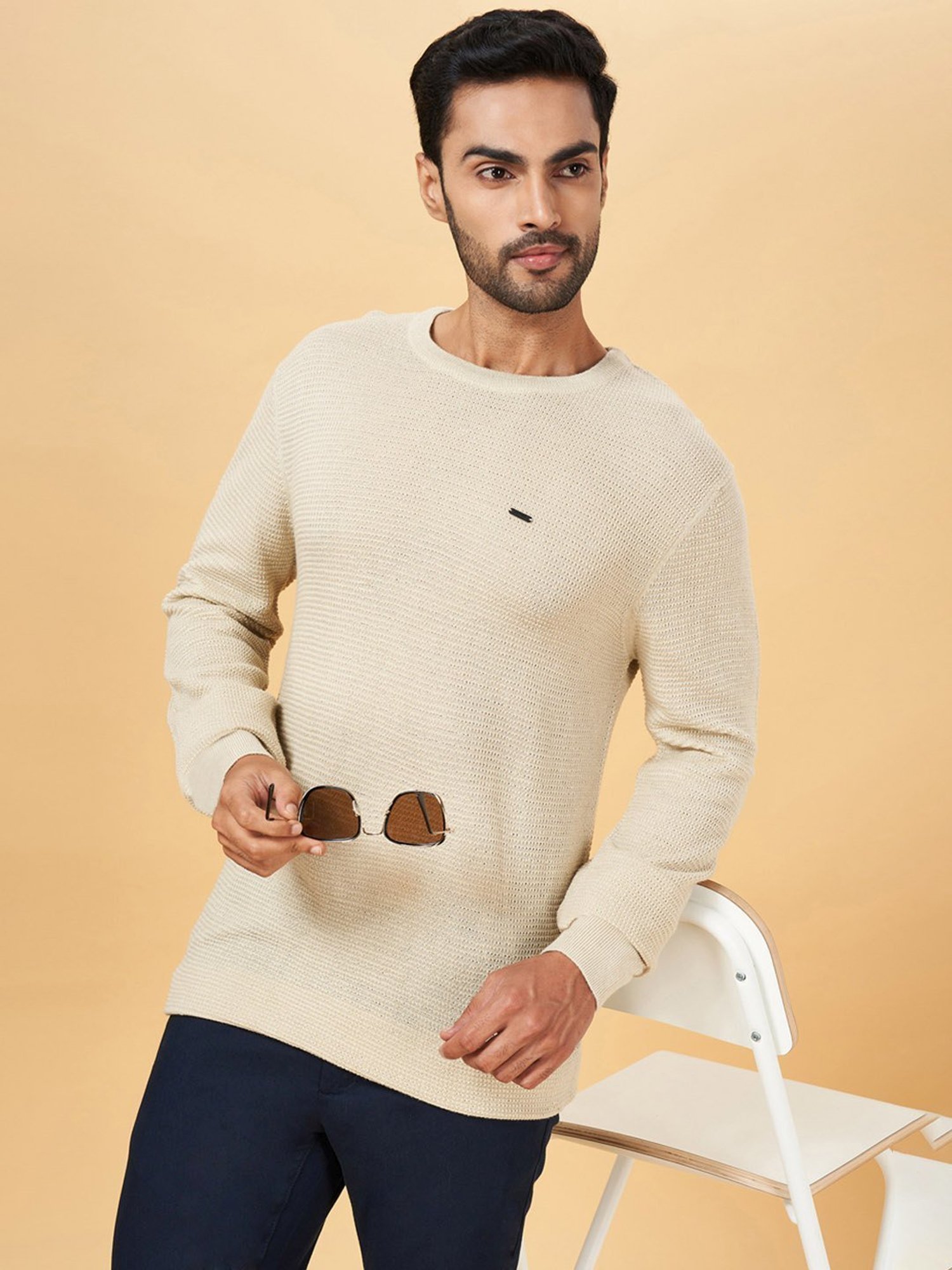 Byford by Pantaloons Off White Slim Fit Sweater