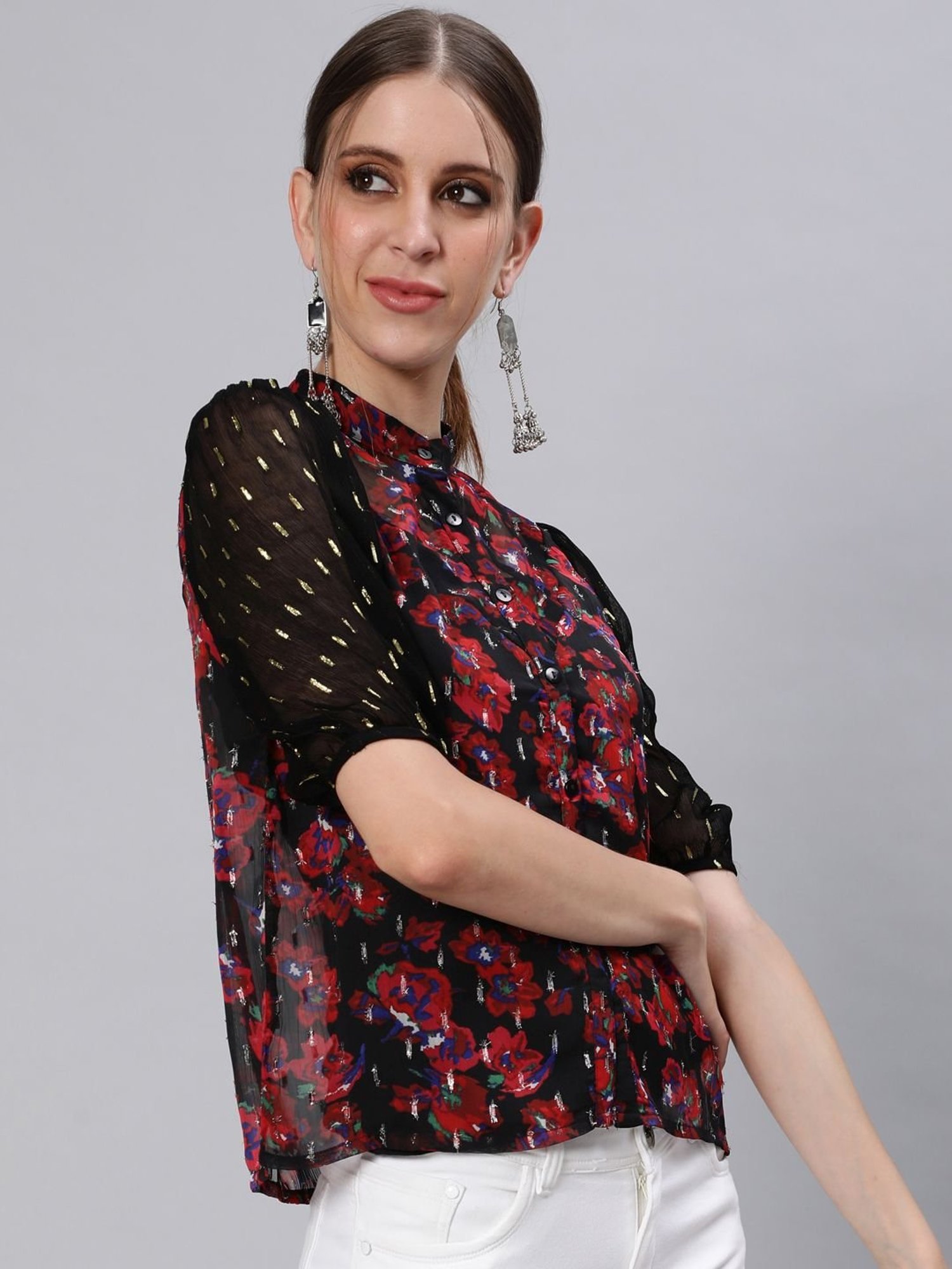 Ishin Black & Red Embroidered Top
