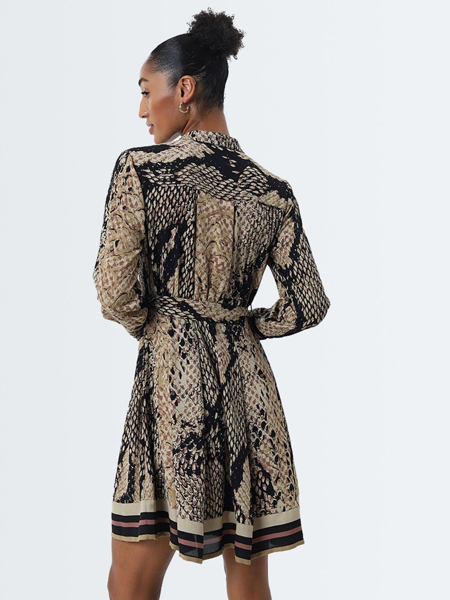 Wardrobe by Westside Multicolour Animal Printed A-Line Dress with Belt