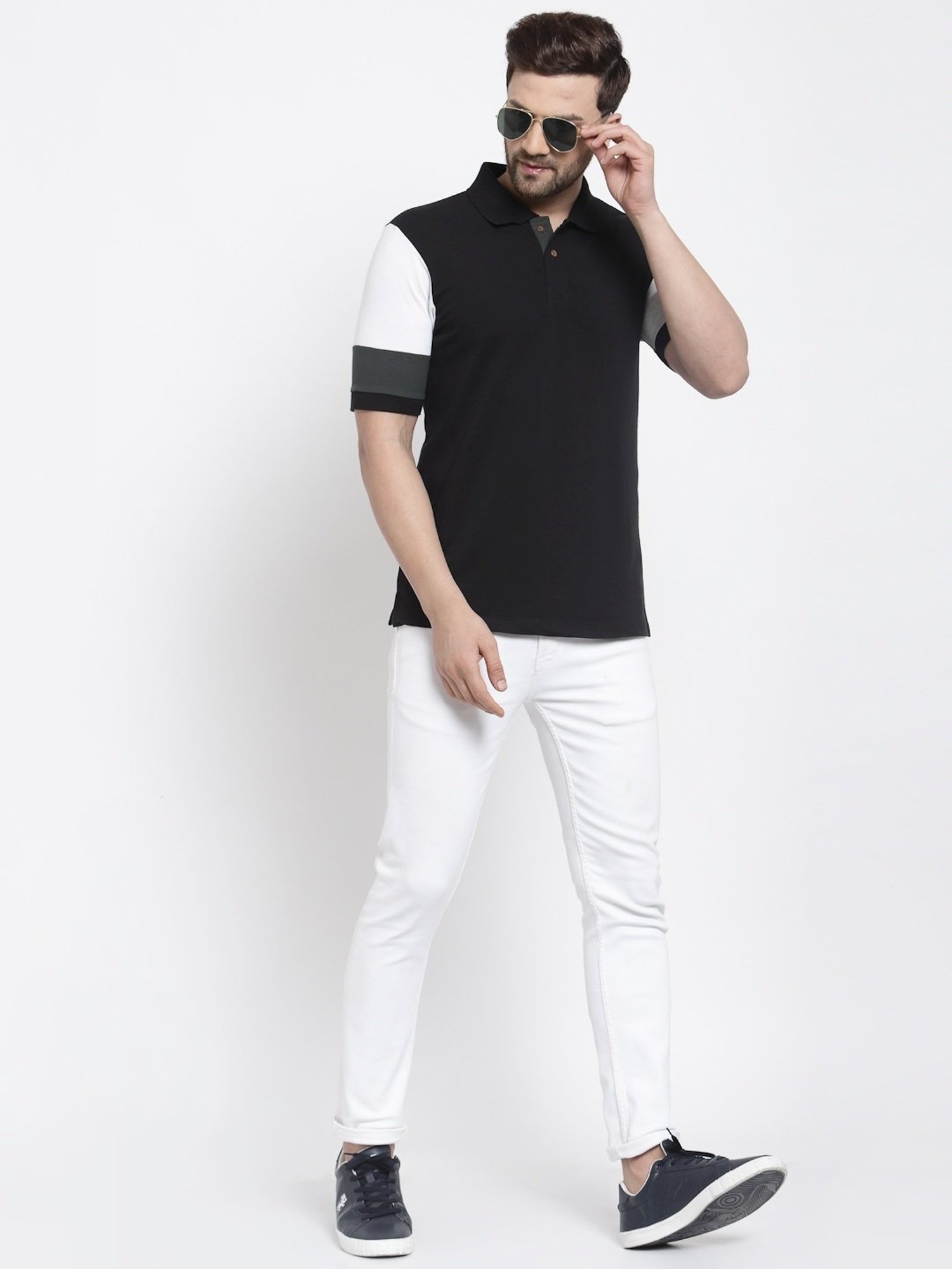 Kalt Multicolor Cotton Regular Fit Colour Block Polo T-Shirt