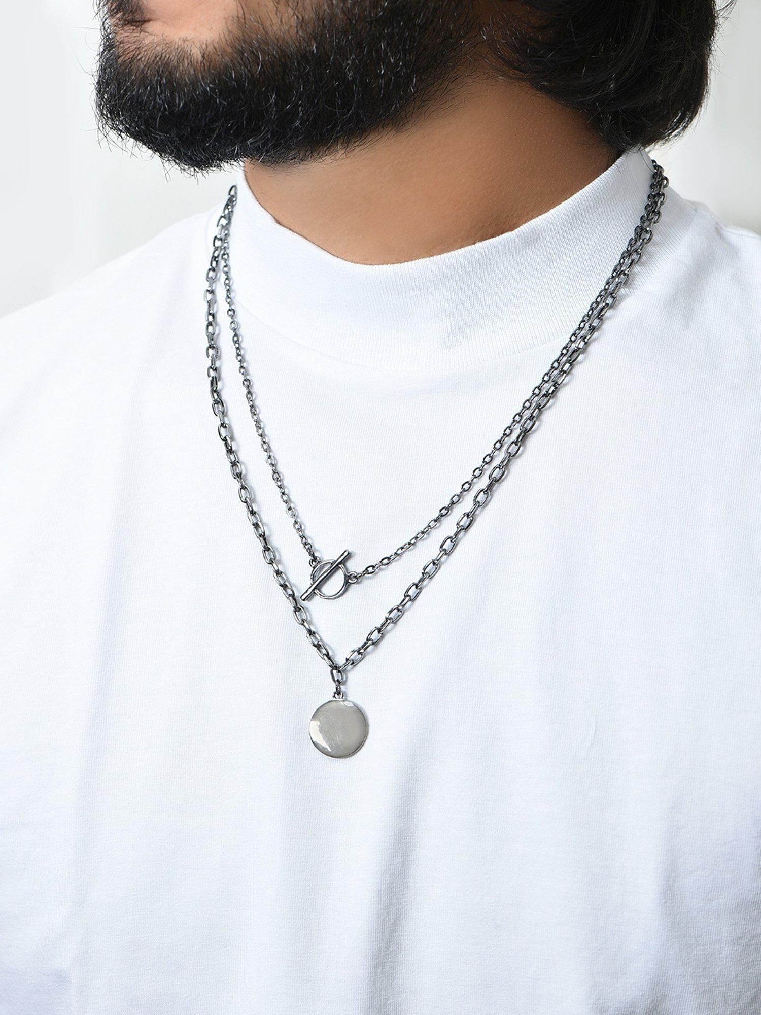 The Bro Code Geometric Shape Round Silver Necklace for Men