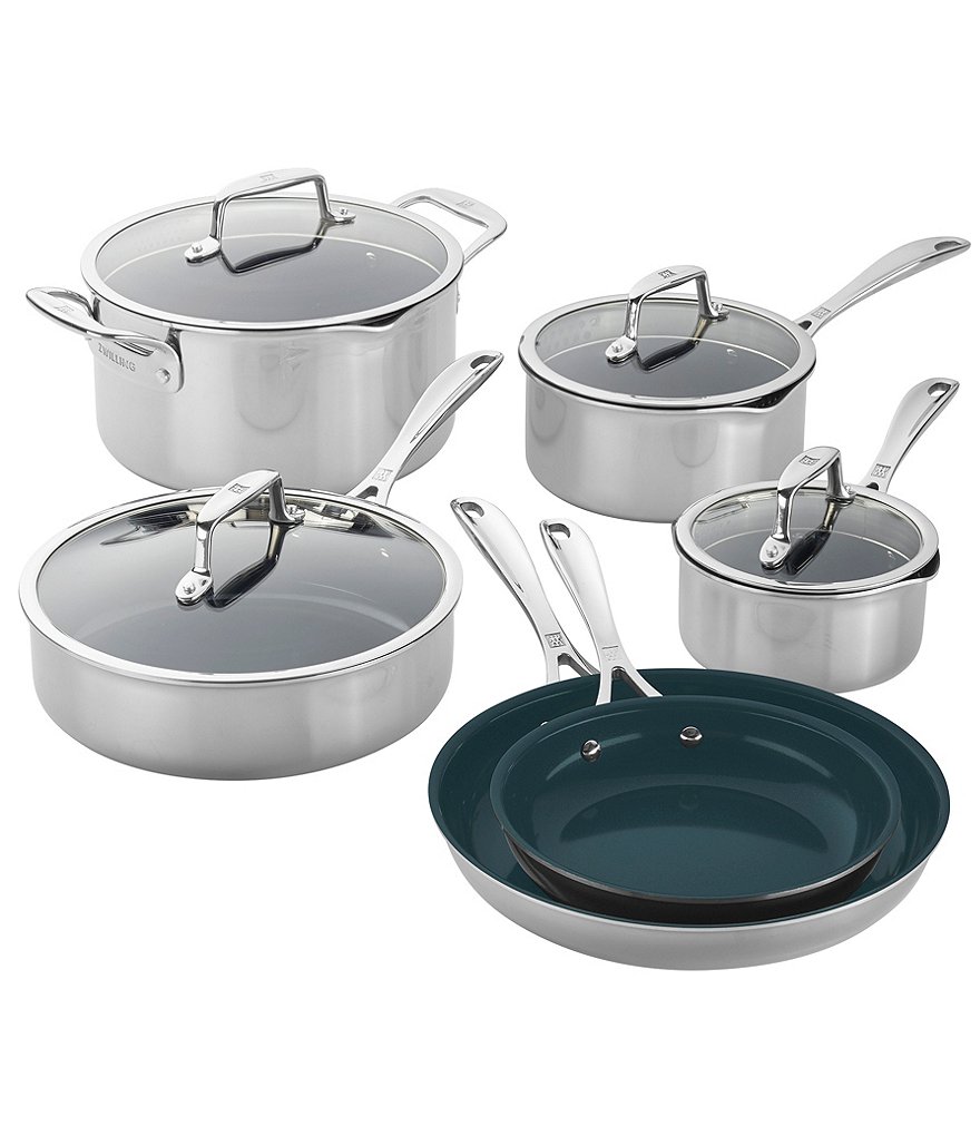 Zwilling Clad CFX 10pc Stainless Steel Ceramic Nonstick Cookware Set