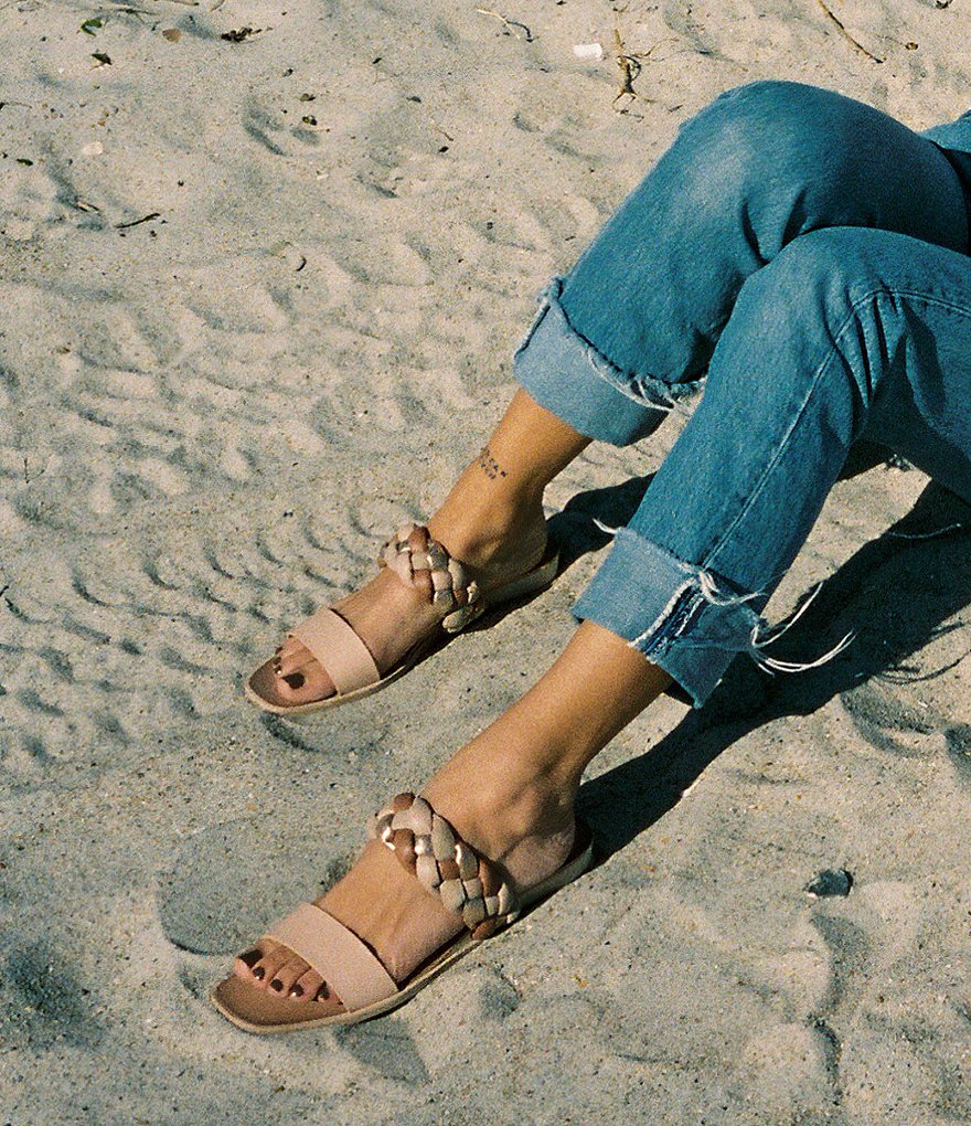 Dolce Vita Persey Leather Multi Braided Strap Wedge Slides