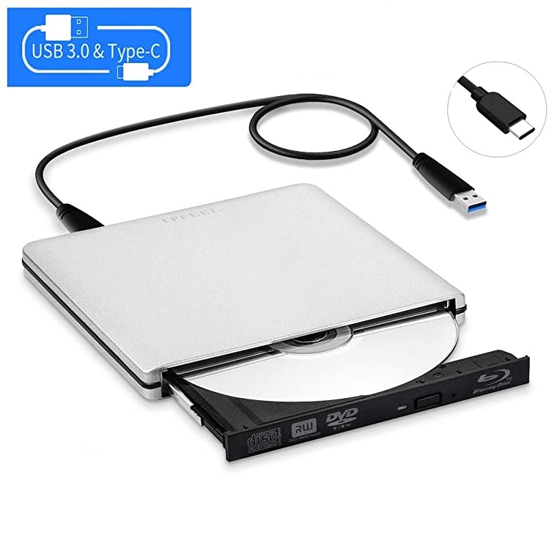 USB30 External BluRay Burner Drive Aluminum USB C Portable BluRay Writer Reader 3D 6x Slim BD CD DVD Player for Windows XP7810Mac OS Laptop DesktopSilver