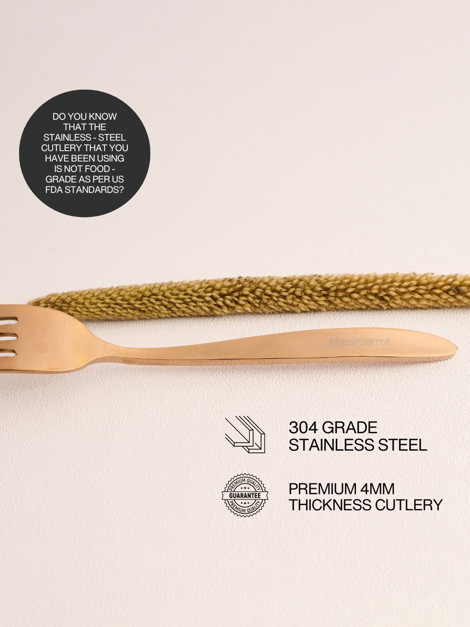 BlackCarrot Rose Gold Stainless Steel Cutlery Set of 3