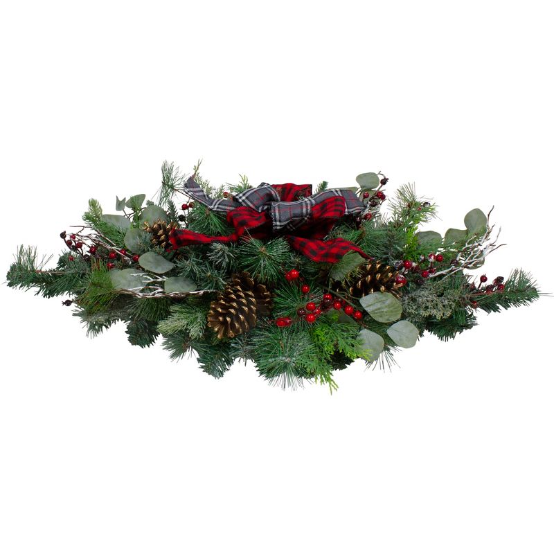 Northlight 36" Dual Plaid Bows and Red Berries Artificial Christmas Swag - Unlit