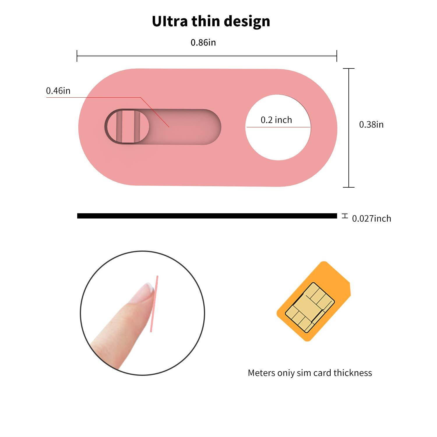 Slide Webcam Cover Ultra Slim 0.027inch Web Camera Cover for Computer, Dell HP Lenovo Laptop, iMac, MacBook Pro, Smartphone, Slider Camera Blocker Protect Privacy and Securtiy(Pink-2Pack)