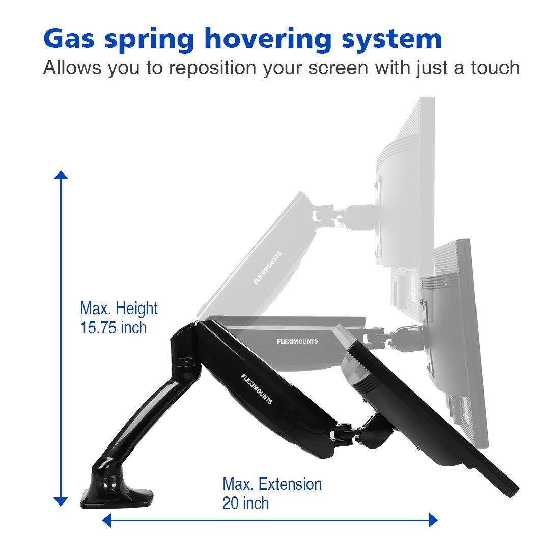 FLEXIMOUNTS Desk Monitor Mount,Full Motion Single LCD Arm for 10"-27" Flat Screen