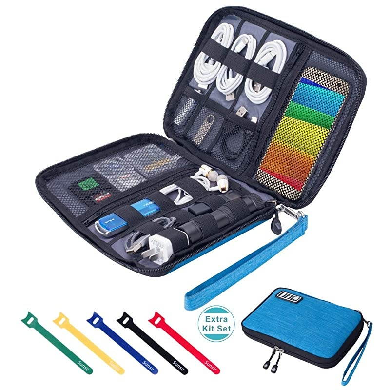 Cable Organizer Bag Waterproof Portable Electronic Organizer for USB Cable Cord Phone Charger SD Card,5pcs Cable Ties