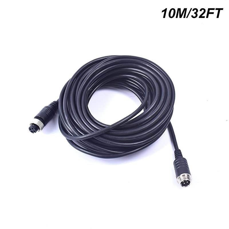 32FT 10M  Car Video 4-Pin Aviation Extension Cable for CCTV Rearview Camera Truck Trailer Camper Bus Motorhome Vehicle Backup Monitor System Waterproof Shockproof