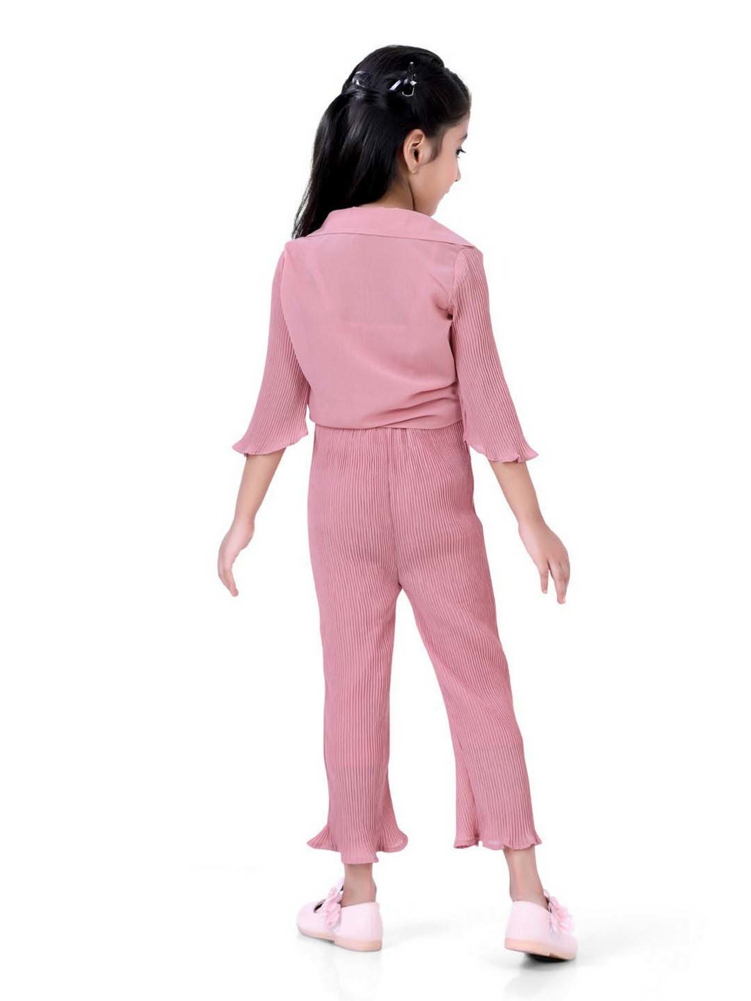 poplins Kids Pink Cotton Regular Fit Jumpsuit