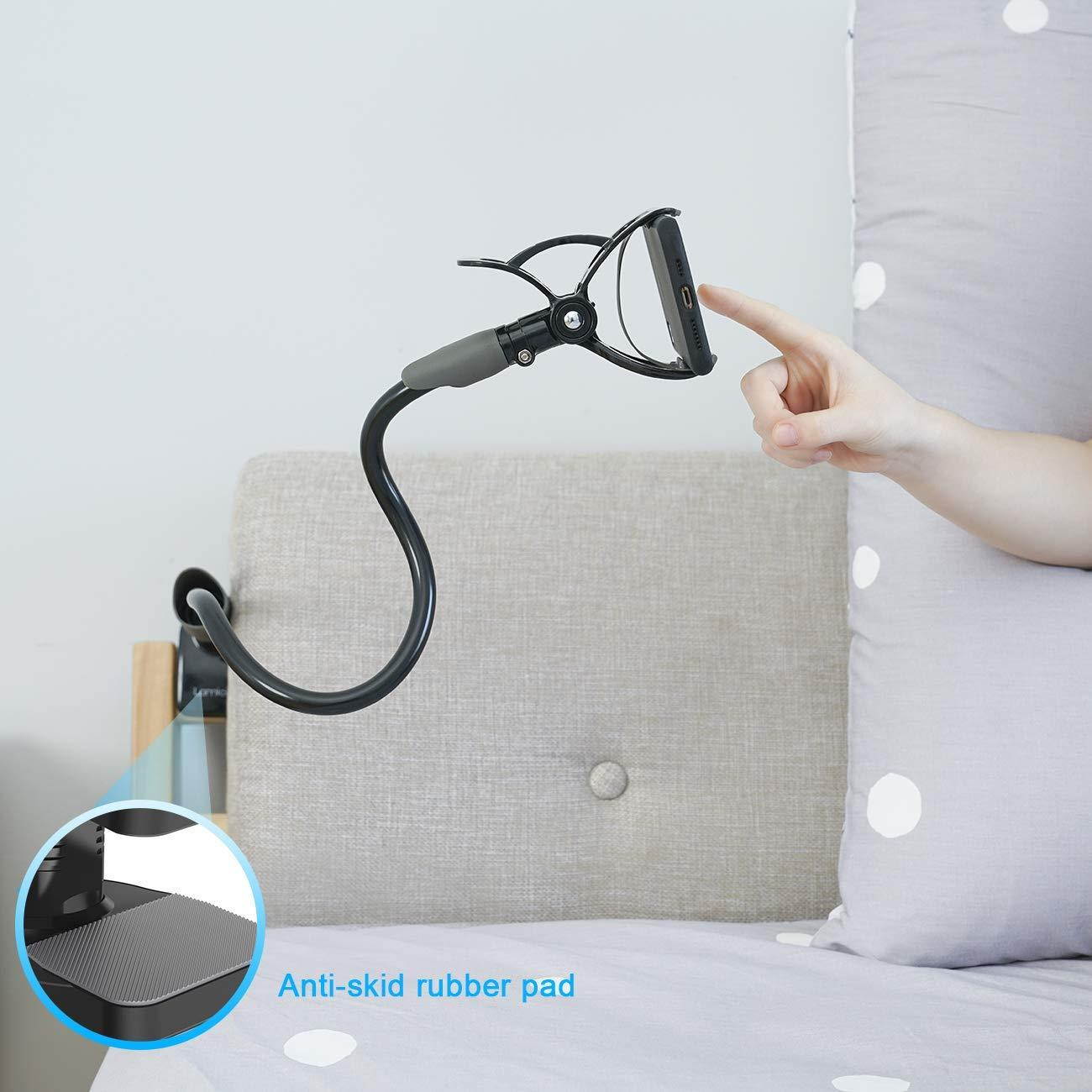 Gooseneck Bed Phone Holder Mount - Lamicall Flexible Long Arm Clip Clamp for Desk, Bendy Lazy Bracket Bedside Stand, Compatible with iPhone 11 Pro Xs Max XR X 8 7 6 Plus Samsung S10 S9 S8 Nintendo