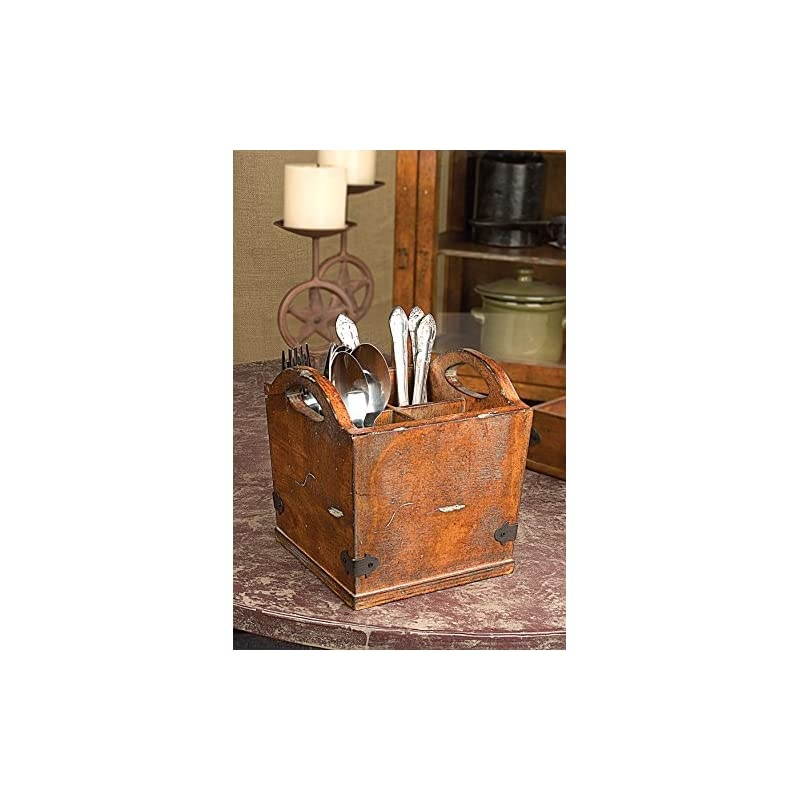 Wood Utensil Holder with 4 Compartments