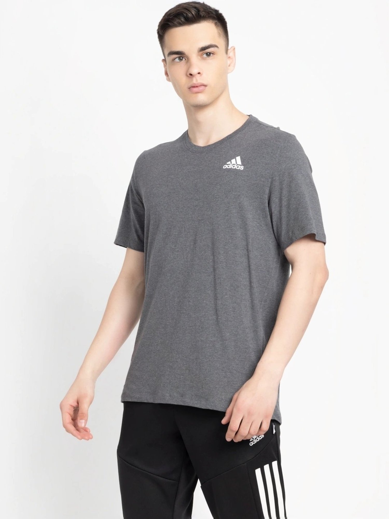 Adidas Grey Cotton Regular Fit T-Shirt