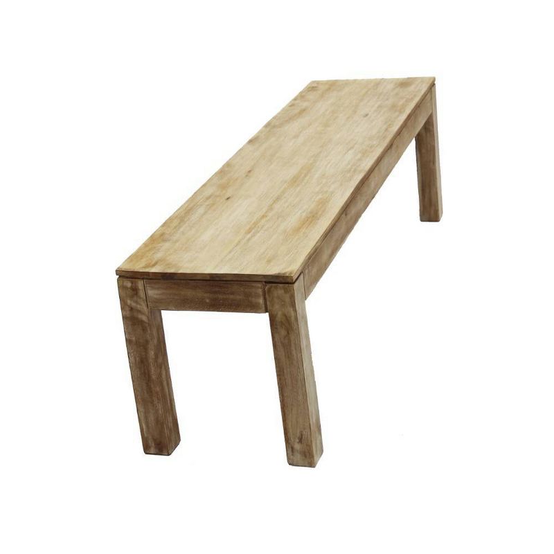 Mango Wood Outdoor and Indoor Bench with Block Leg Support Brown - The Urban Port
