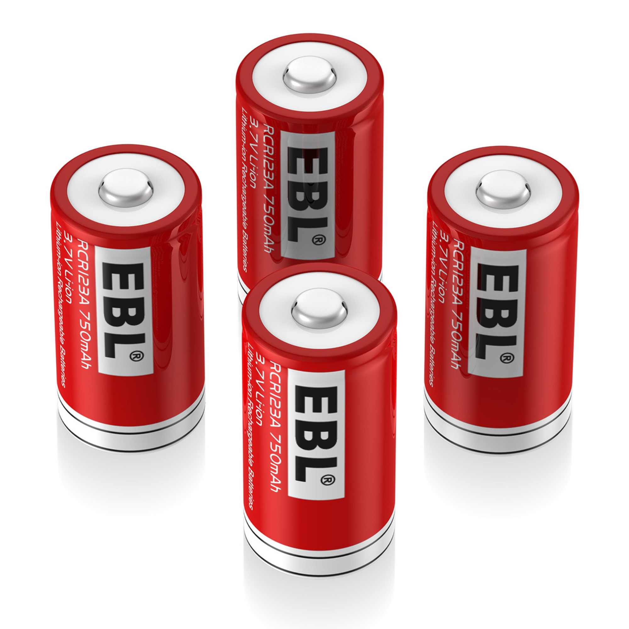 EBL 4-Pack 750mAh 3.7V 16340 RCR123A Rechargeable Li-ion Battery With Charger